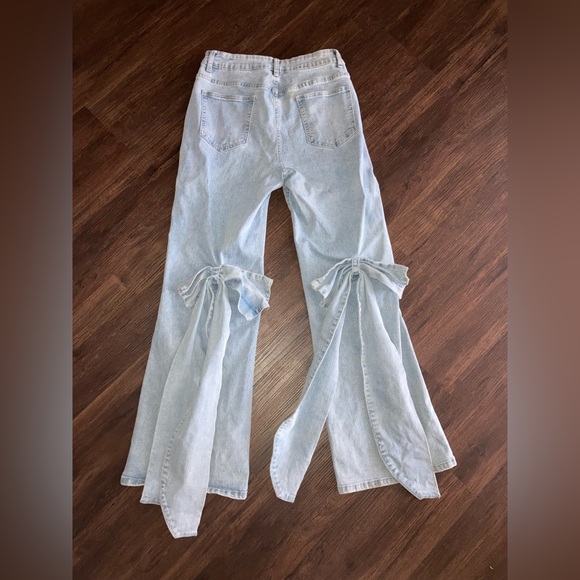 None Denim - Wide leg Light blue jeans with Bow size s